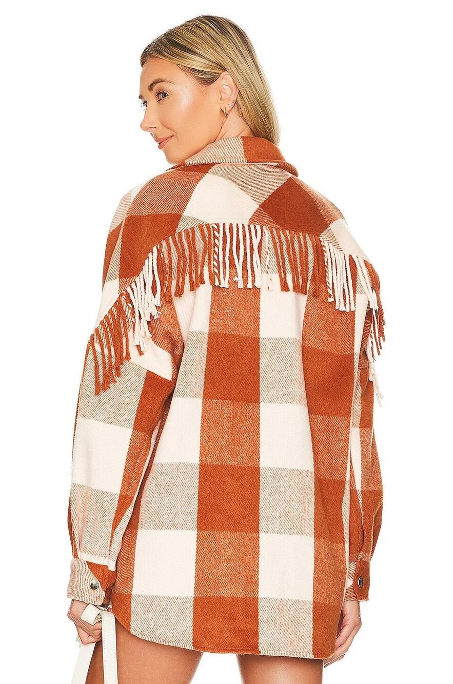 Steve Madden Bonnie Shacket Mocha Bisque Buffalo Fringe Back Women's L